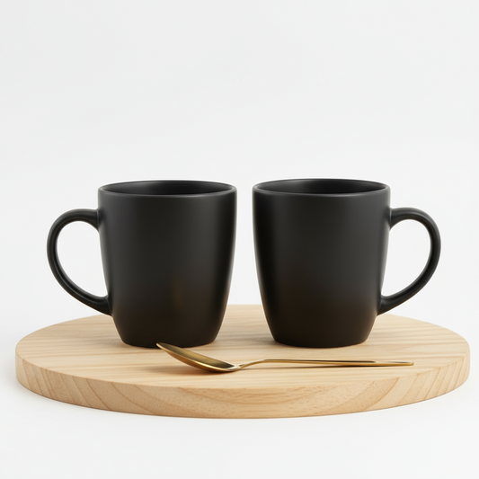 Paatra | Premium Matte Black Ceramic Coffee Mug Set of 2 | For Home & Office Use