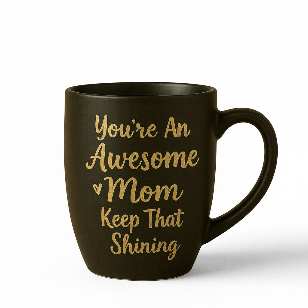 Paatra | Awesome Mom Printed Black Ceramic Mug Set – Golden Quote, Matte Finish | Gift for Mothers
