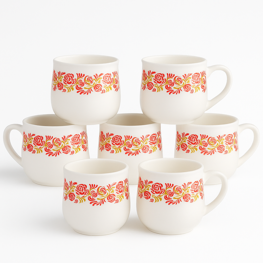 Paatra | 6-Piece Red & Gold Floral Ceramic Cups Gift Set