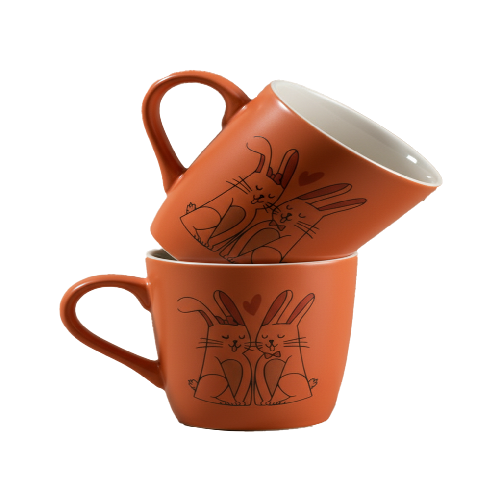 Paatra | Rich Orange Ceramic Printed Coffee Mugs Set of 2 (Capacity-320 ml, Orange)