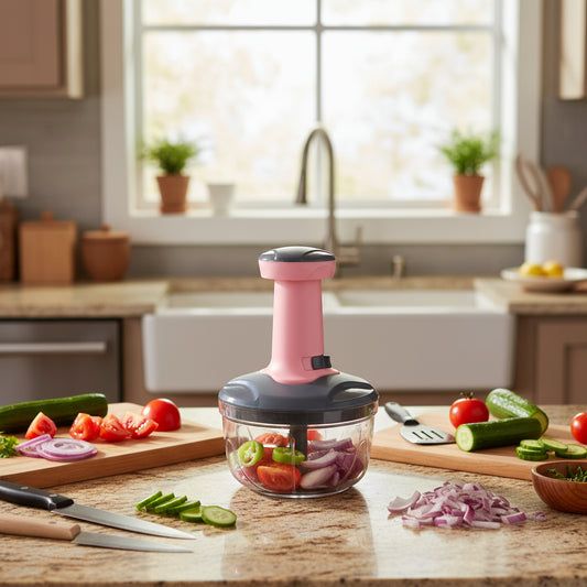 Paatra | Push Chopper 650 ML | Manual Vegetable Cutter with 3 Blades and Whisker