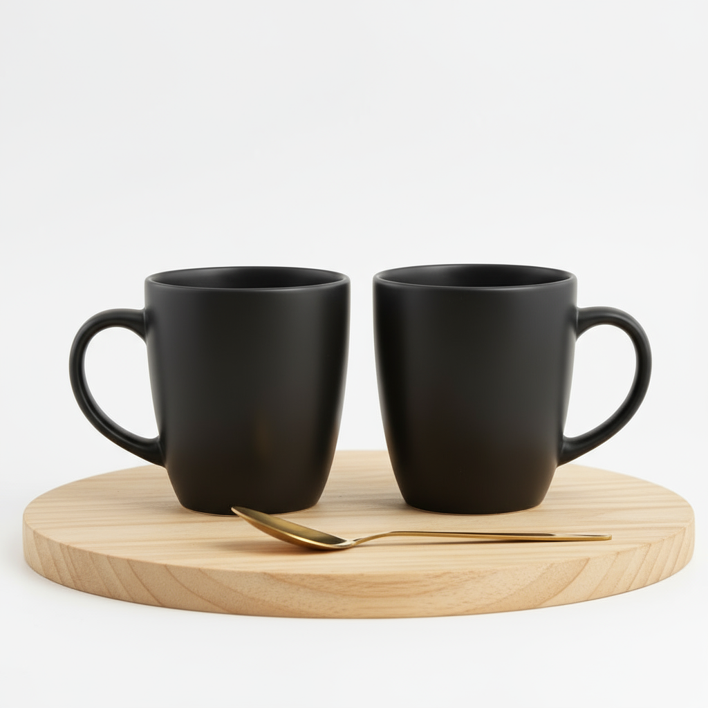 Paatra | Premium Matte Black Ceramic Coffee Mug Set of 2 | For Home & Office Use