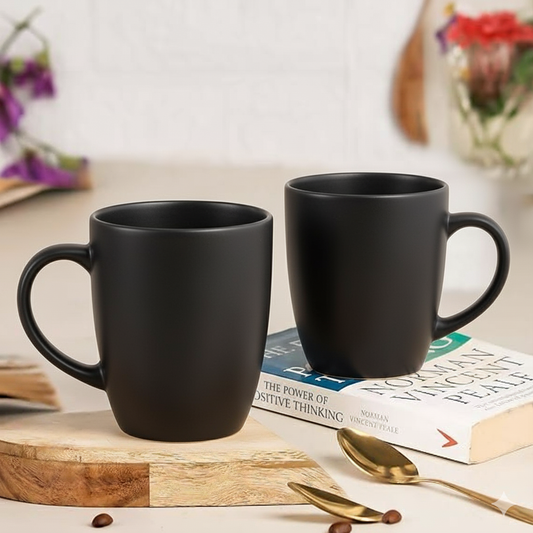 Paatra | Premium Matte Black Ceramic Coffee Mug Set of 2 | For Home & Office Use