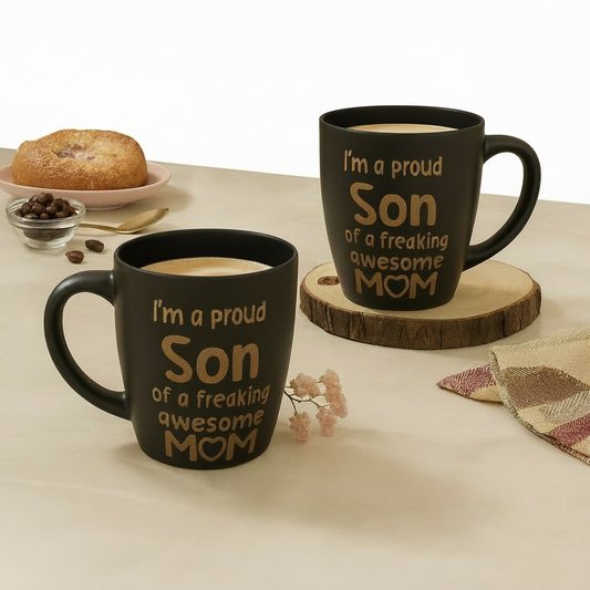 Paatra | Premium Matte Black Printed Ceramic Coffee Mug Set | Gift for Mom | 330ml