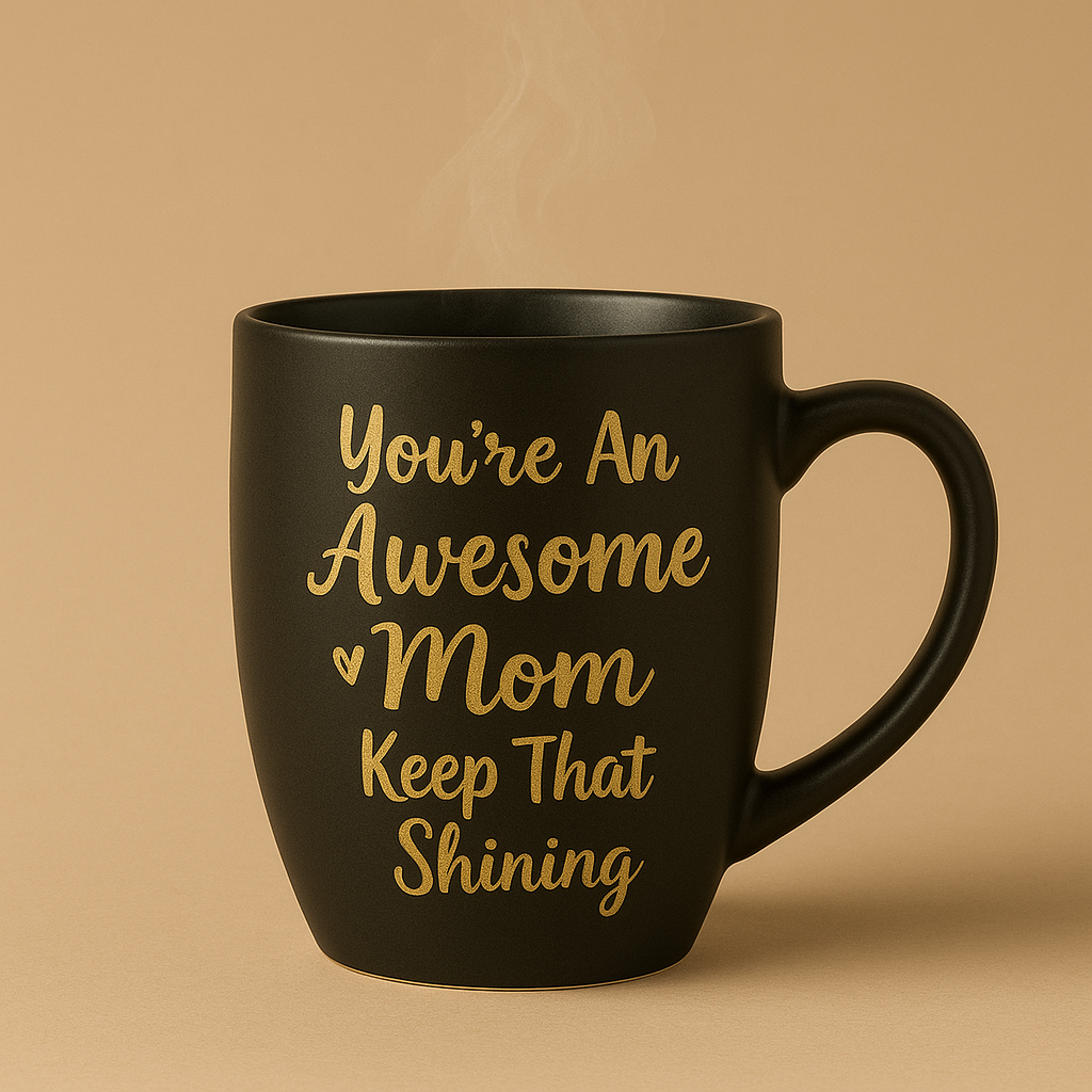 Paatra | Awesome Mom Printed Black Ceramic Mug Set – Golden Quote, Matte Finish | Gift for Mothers