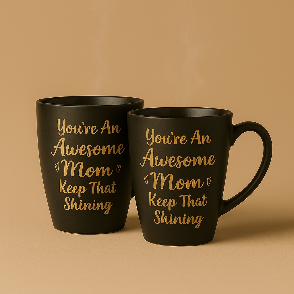 Paatra | Awesome Mom Printed Black Ceramic Mug Set – Golden Quote, Matte Finish | Gift for Mothers