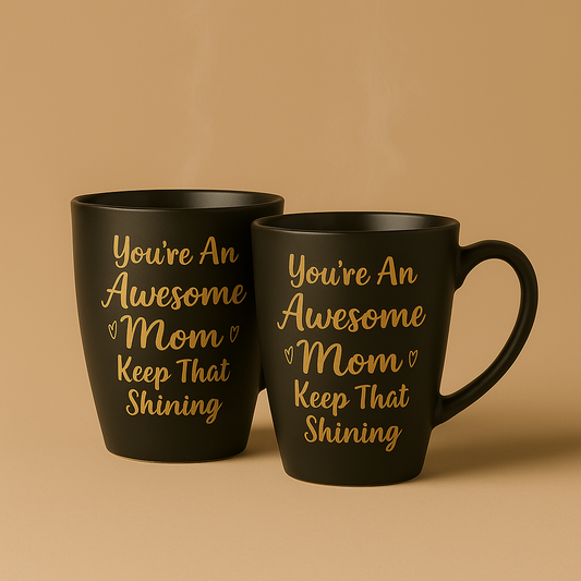 Paatra | Awesome Mom Printed Black Ceramic Mug Set – Golden Quote, Matte Finish | Gift for Mothers
