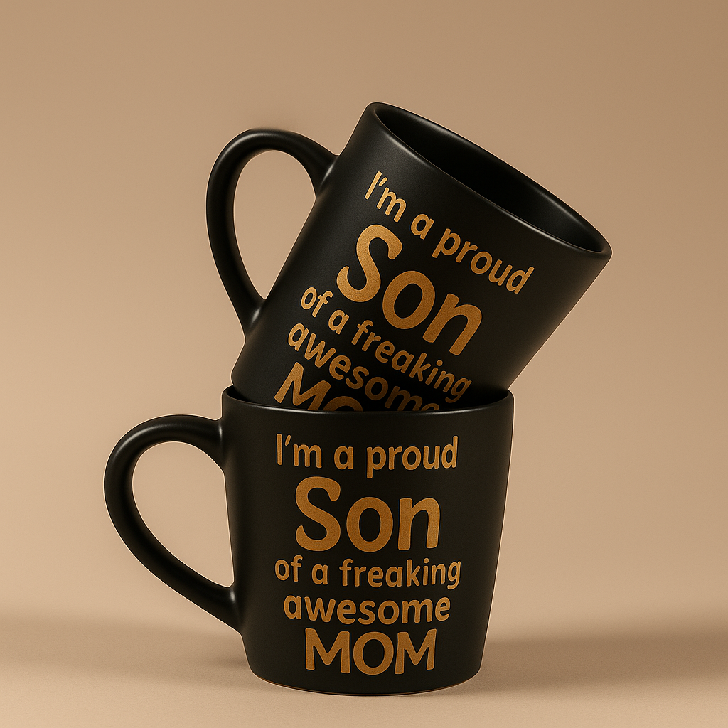 Paatra | Premium Matte Black Printed Ceramic Coffee Mug Set | Gift for Mom | 330ml