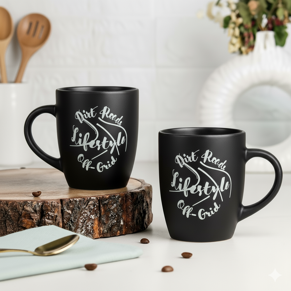 Paatra | Printed Matte Black Ceremic Coffee Mug Set of 2