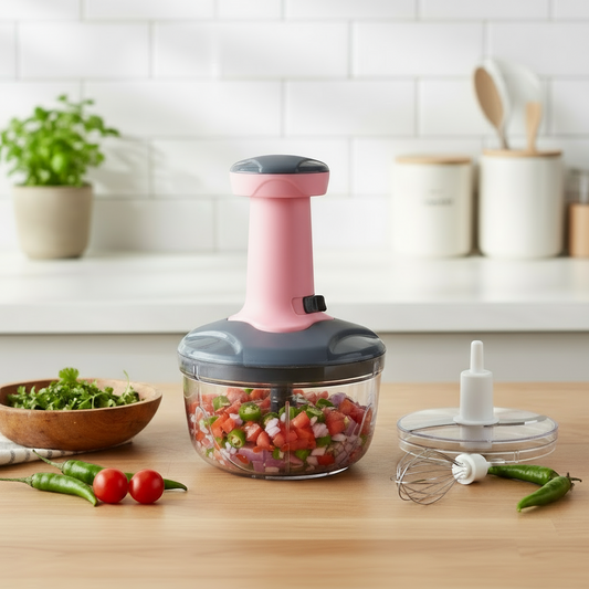 Paatra | Push Chopper 650 ML | Manual Vegetable Cutter with 3 Blades and Whisker