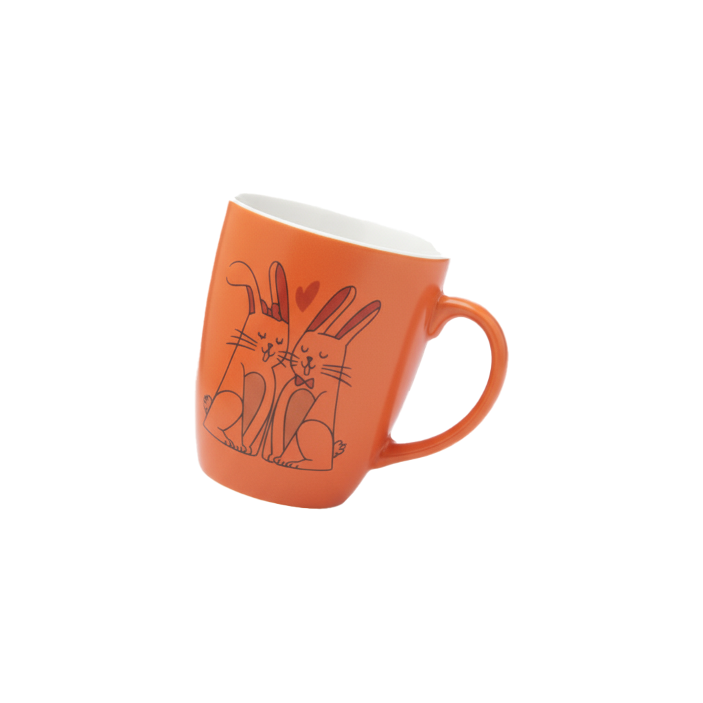 Paatra | Rich Orange Ceramic Printed Coffee Mugs Set of 2 (Capacity-320 ml, Orange)