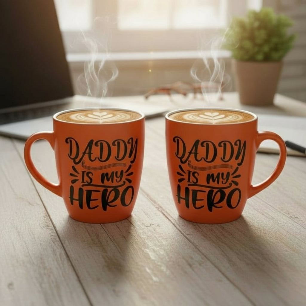 Paatra | Terracotta Finish Orange Ceramic Coffee Mug Set of 2 | Gift for Dad